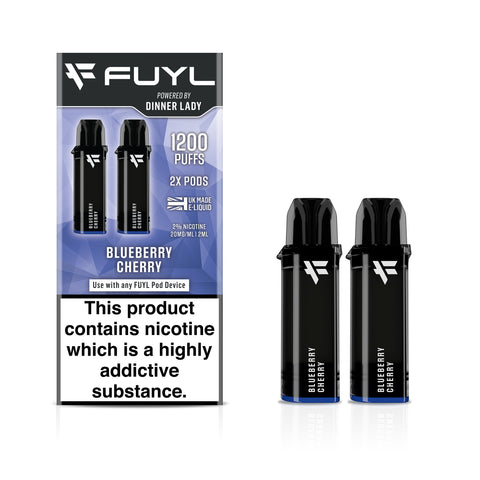 Fuyl Blueberry Cherry vape pods packaging with two black vape pods on a white background.