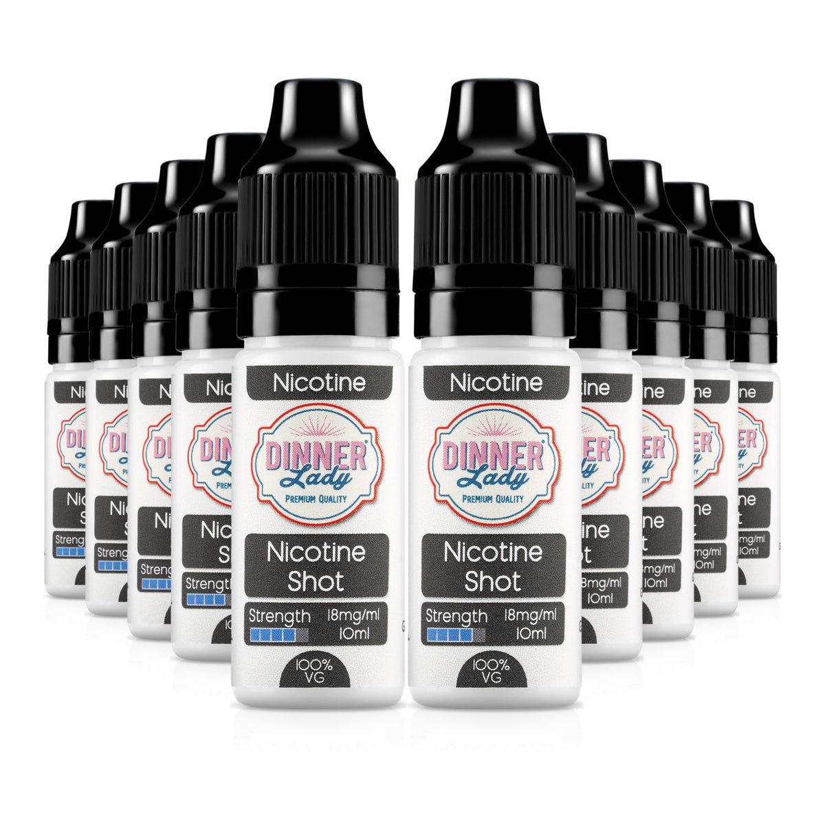 10 Bottles Nicotine Shot 10ml ELiquid 18mg 10 for £14.99 Dinner Lady