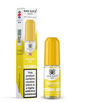 Yellow e-liquid bottle and carton labeled 'Banana Ice - 20mg' by Bar Juice 5000 on a white background.