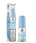 Blue e-liquid bottle and carton labeled 'Blueberry Sour Raspberry - 20mg' by Bar Juice 5000 on a white background.