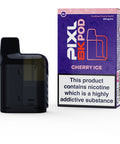 A black vape pod with a purple carton labeled ‘Cherry Ice’ by Pixl 8000.