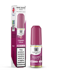 Purple e-liquid bottle and carton labeled 'Cherry Cola - 20mg' by Bar Juice 5000 on a white background.