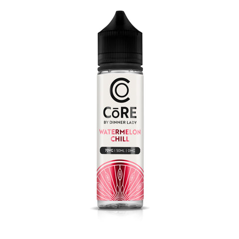 Core by Dinner Lady watermelon chill e-liquid bottle on a white background