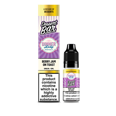 Dinner Lady Dessert Bar Berry Jam on Toast vape juice packaging and bottle on a white background
