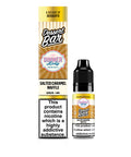 Dessert Bar salted caramel waffle vape juice packaging and bottle on a white background