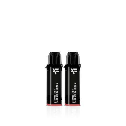 Two black vape devices with 'Strawberry Lemon' text on a white background