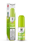 Green e-liquid bottle and carton labeled 'Lemon & Lime - 10mg' by Bar Juice 5000 on a white background.