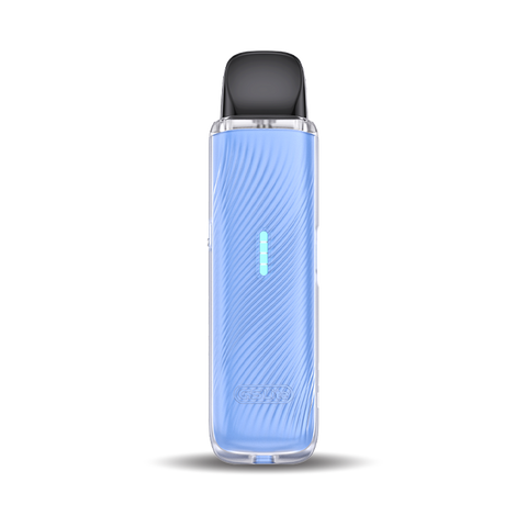 A light blue and black portable vape device with a textured wavy pattern on the body, shown against a solid white background.