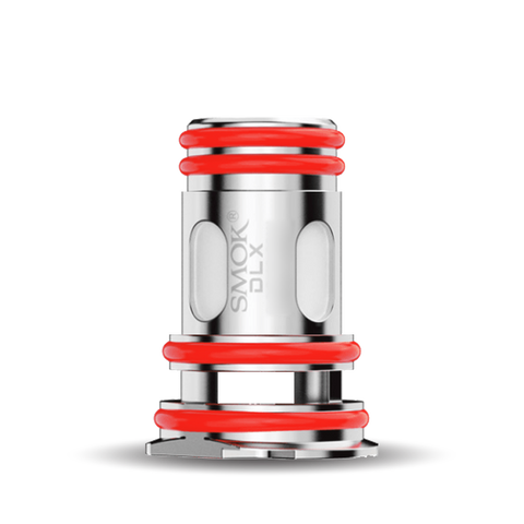 A metallic silver vape coil assembly with bright red O-rings, featuring the 'SMOK BLX' logo printed on the side, set against a plain white background.
