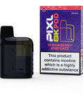A black vape pod with a purple carton labeled ‘Strawberry Kiwi Razz’ by Pixl 8000.
