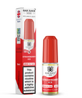 Red e-liquid bottle and carton labeled 'Strawberry Ice - 20mg' by Bar Juice 5000 on a white background.