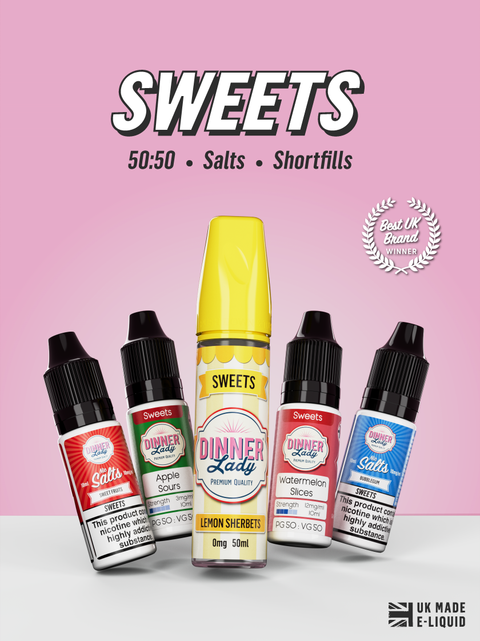 Dinner Lady Sweets Flavour E-Liquids | Free Delivery Over 30 Tagged "Disposable Vape" Dinner Lady Sweets Flavour E-Liquids | Free Delivery Over 30 Tagged "Disposable Vape"