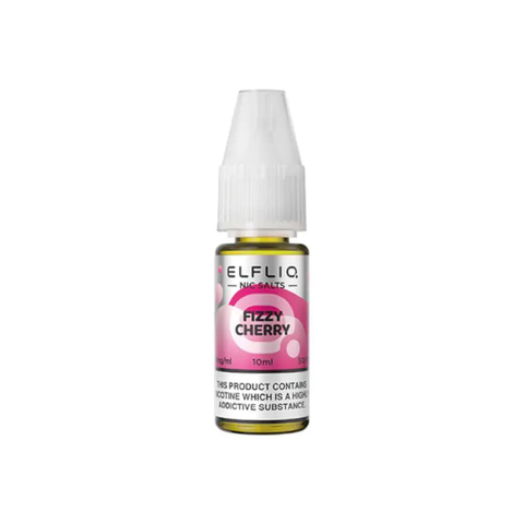 White e-liquid bottle labeled 'Fizzy Cherry- 10mg' by Elfbar Elfliq.