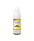 White e-liquid bottle labeled 'Pink Lemonade- 20mg' by Elfbar Elfliq.