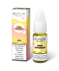 White e-liquid bottle and carton labeled 'Pink Lemonade- 20mg' by Elfbar Elfliq.