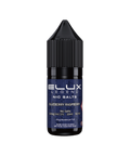 Black e-liquid bottle labeled 'Blueberry Raspberry - 10mg' by Elux Legend.