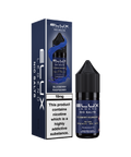 Black e-liquid bottle and carton labeled 'Blueberry Raspberry - 10mg' by Elux Legend.