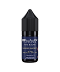 Black e-liquid bottle labeled 'Blueberry Raspberry - 20mg' by Elux Legend.