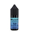 Black e-liquid bottle labeled 'Mr Blue - 10mg' by Elux Legend.