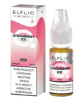 White e-liquid bottle and carton labeled 'Strawberry Ice- 10mg' by Elfbar Elfliq.