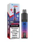 A blue and red vape device with a same colour carton labeled 'Blue Razz Cherry' by Hayati Pro Max+ 6000.