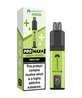 A green vape device with a same colour carton labeled 'Fresh Mint' by Hayati Pro Max+ 6000.