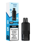 Black vape pod with a blue carton labeled 'Blue Sour Raspberry' by Hayati Pro Max+ 6000.