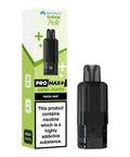 Black vape pod with a green carton labeled 'Fresh Mint' by Hayati Pro Max+ 6000.