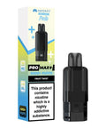 Black vape pod with a yellow and blue carton labeled 'Fruit Twist' by Hayati Pro Max+ 6000.