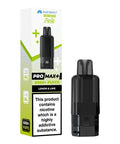 Black vape pod with a lime green carton labeled 'Lemon & Lime' by Hayati Pro Max+ 6000.