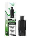 Black vape pod with a green and white carton labeled 'Watermelon Ice' by Hayati Pro Max+ 6000.